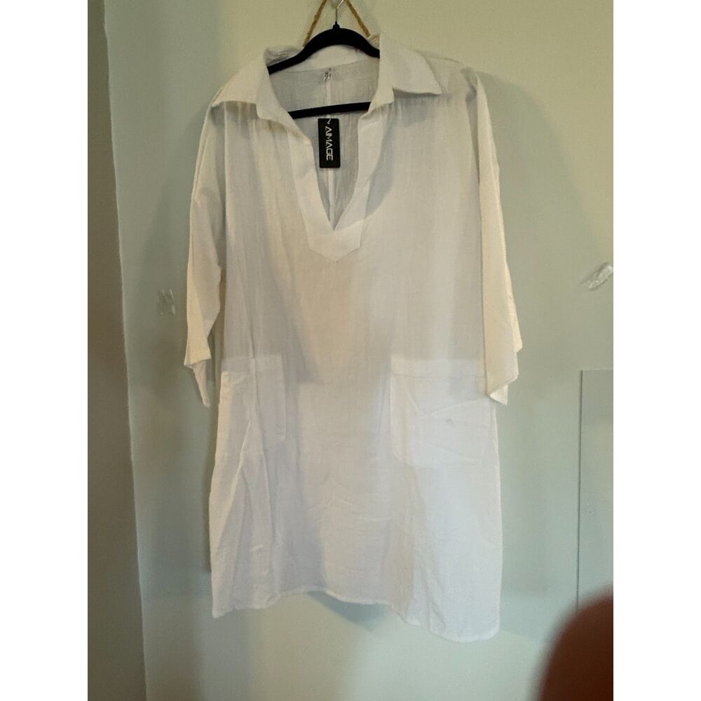 NEW White Swim Coverup sz XXL with Pockets Semi Sheer